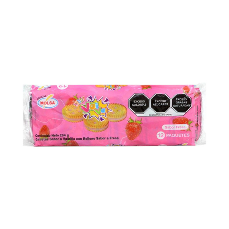 Galleta sabor vainilla con relleno sabor fresa Vai Vai Molsa (264 g / 9.31 oz) 12 paquetes